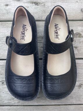 Alegria Paloma PAL-661 "Hieroglyph" Mary Jane Leather Shoes Black sz 37 (6.5-7)